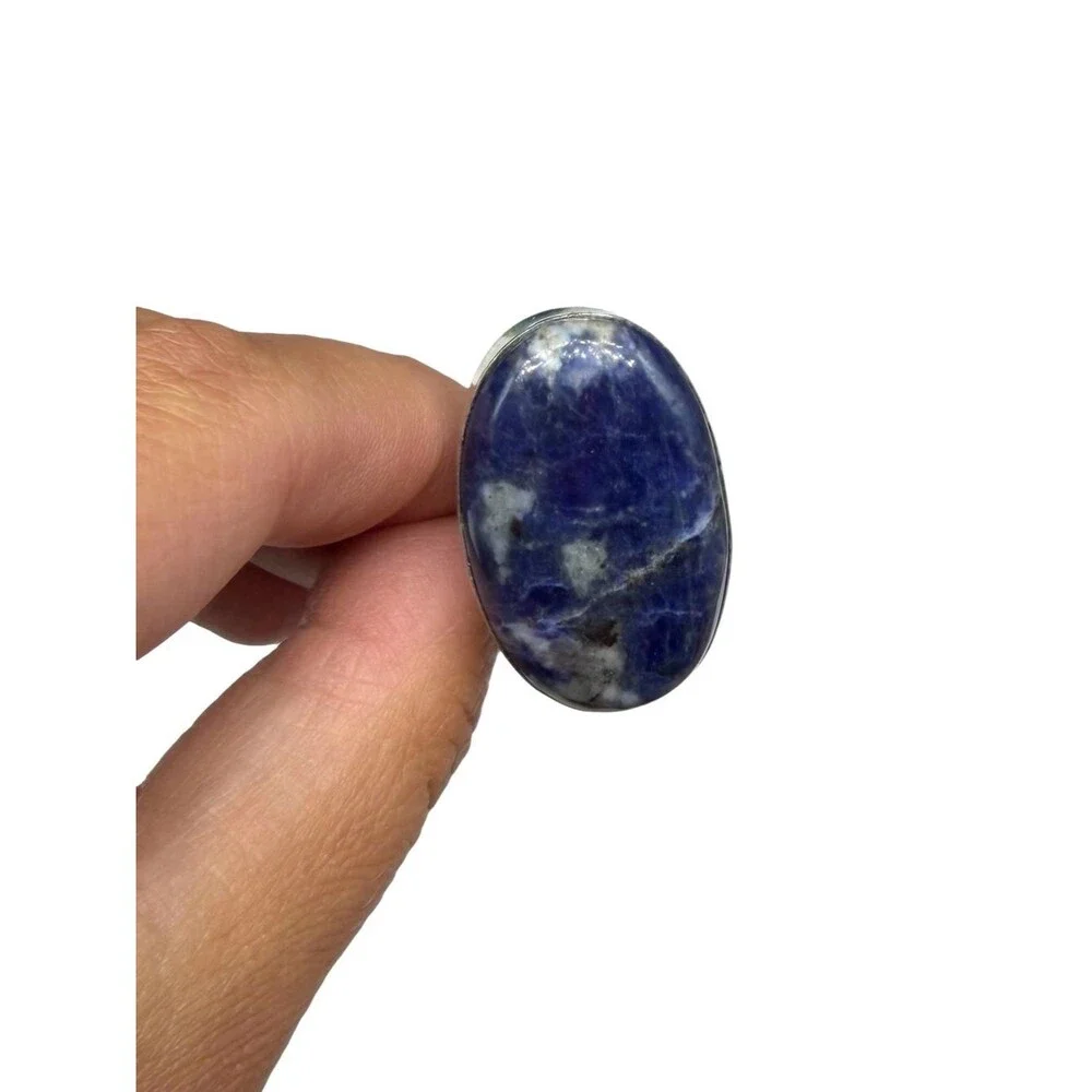 Sodalite Ring Size 5 925 Sterling Silver Overlay Chunky Oval Stone